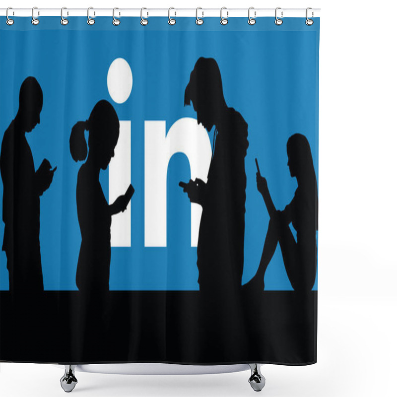 Personality  Young People Silhouette Using Social Media Shower Curtains