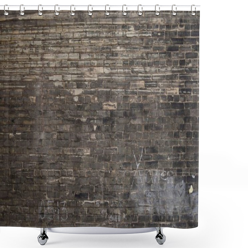 Personality  Textured Black And Beige Brick Wall With Graffiti Details. Shower Curtains