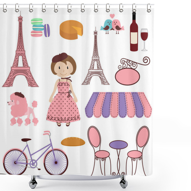 Personality  Vector Set Of Cartoon Paris And France Images Shower Curtains