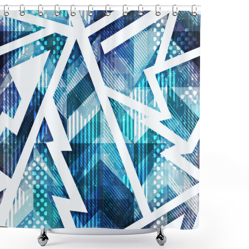 Personality  Blue Grunge Geometric Seamless Pattern Shower Curtains