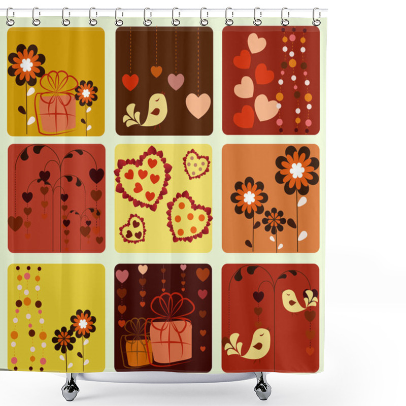 Personality  Nine Beautiful Icons With Birds Hearts Gifts And A Flowers Shower Curtains