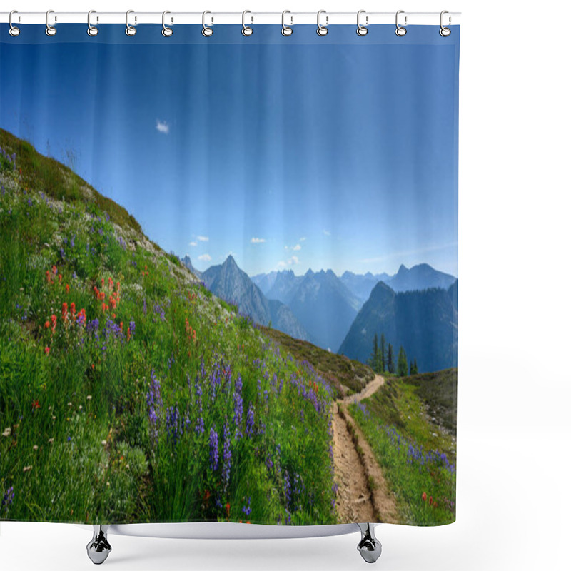 Personality  Trail Cuts Through Wild Flowers In North Cascades Mountains Shower Curtains