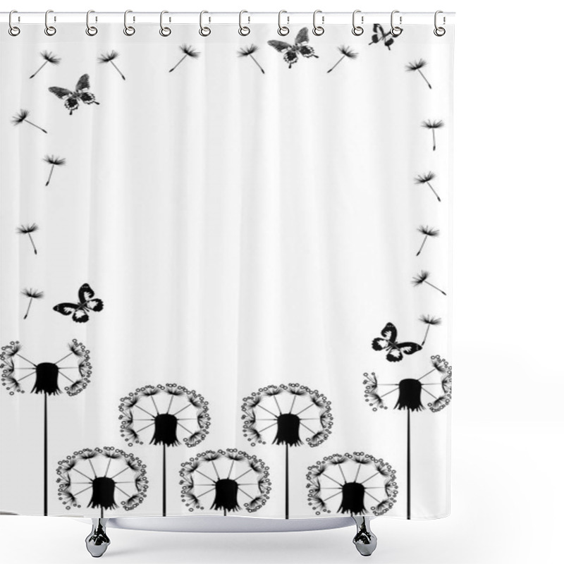 Personality  Black Butterflies And Dandelions Frame Shower Curtains