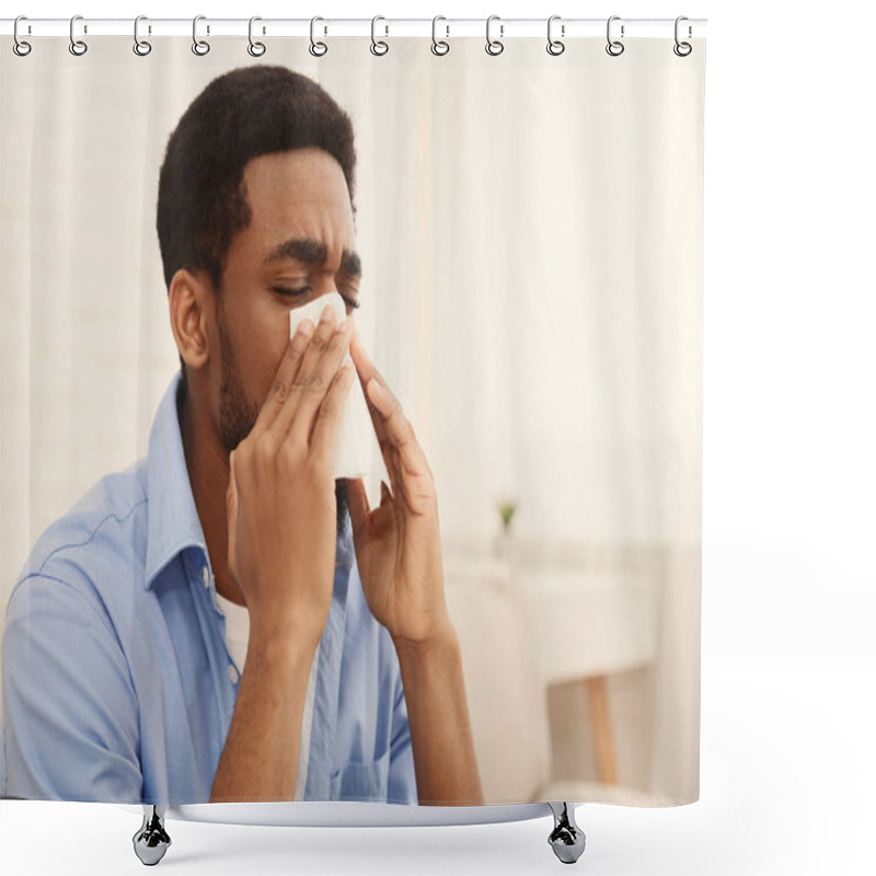 Personality  African-american Man Man Has Runny Nose At Home Shower Curtains