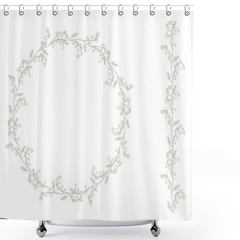 Personality  Detailed Contour Wreath Withlilies Of The Valley Isolated On White. Shower Curtains