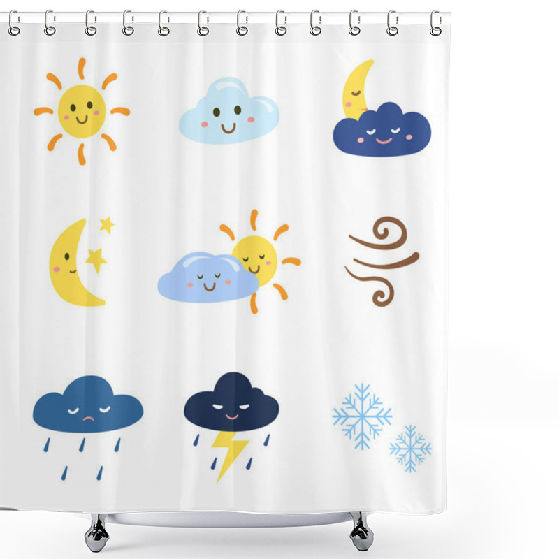 Personality  Set Of Cute Weather Cartoon For Forecast. Emotional Weather  Shower Curtains