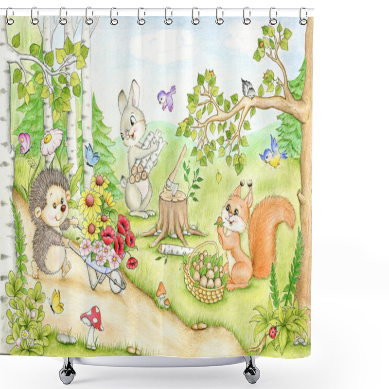 Personality  Cute Animals In Woods Shower Curtains