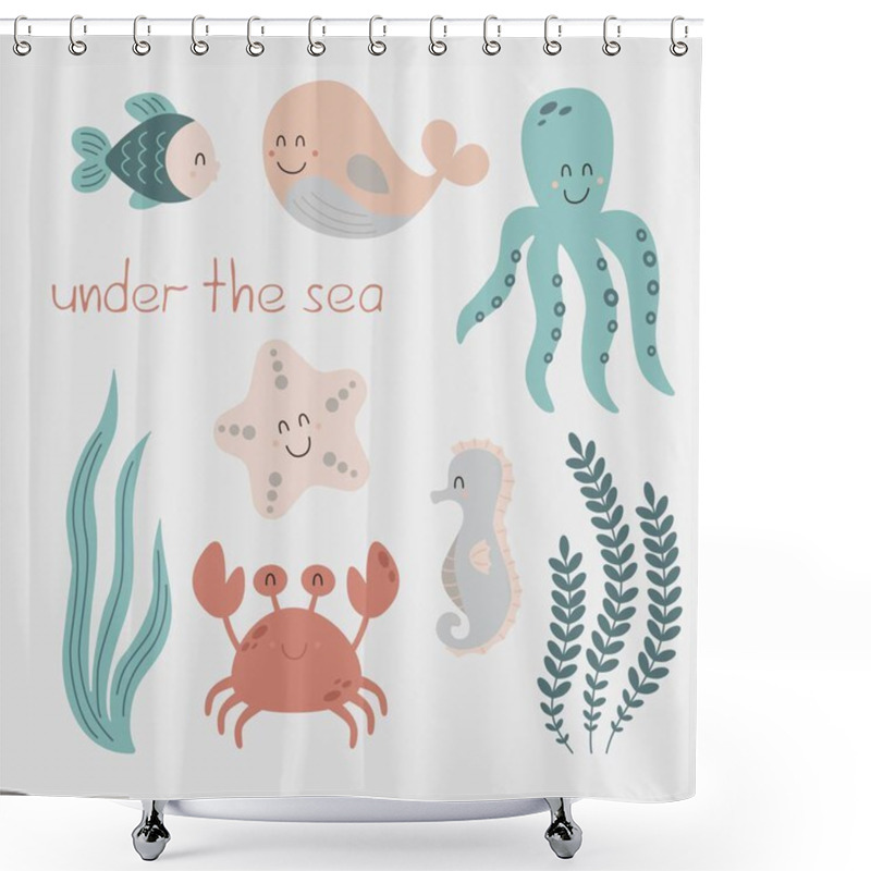 Personality  Under The Sea Set, Underwater World Collection, Kids Illustration, Marine Life, Sea Creatures Shower Curtains