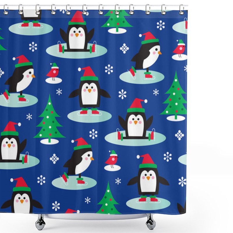 Personality  Penguins On Ice Skates Shower Curtains