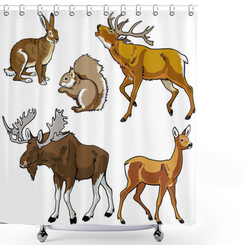 Personality  Set Of Forest Animals Shower Curtains