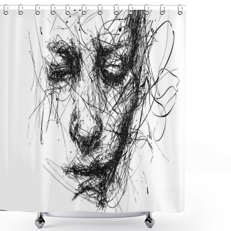 Personality  Grunge Scribbles Forming A Portrait Outline Isolated Shower Curtains