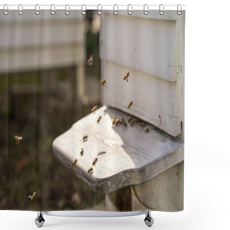 Personality  White Hives And Lots Of Bees Shower Curtains