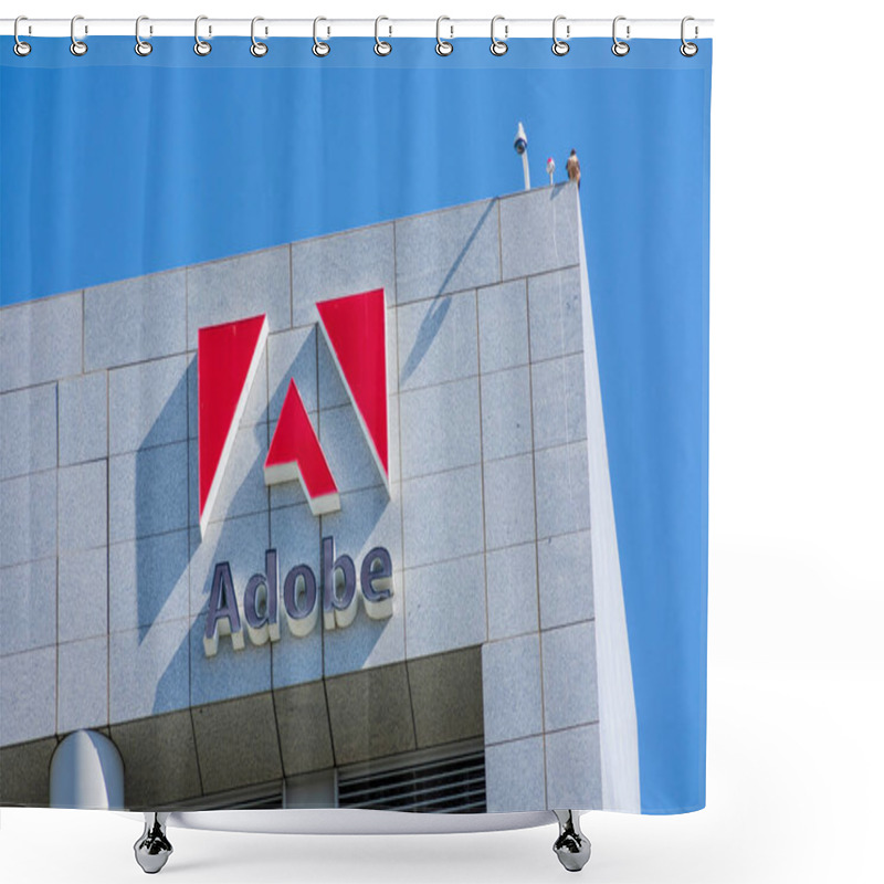 Personality  Adobe Logo On Adobe Inc Headquarters Building In The Downtown Of Silicon Valley Largest City - San Jose, CA, USA - 2020 Shower Curtains