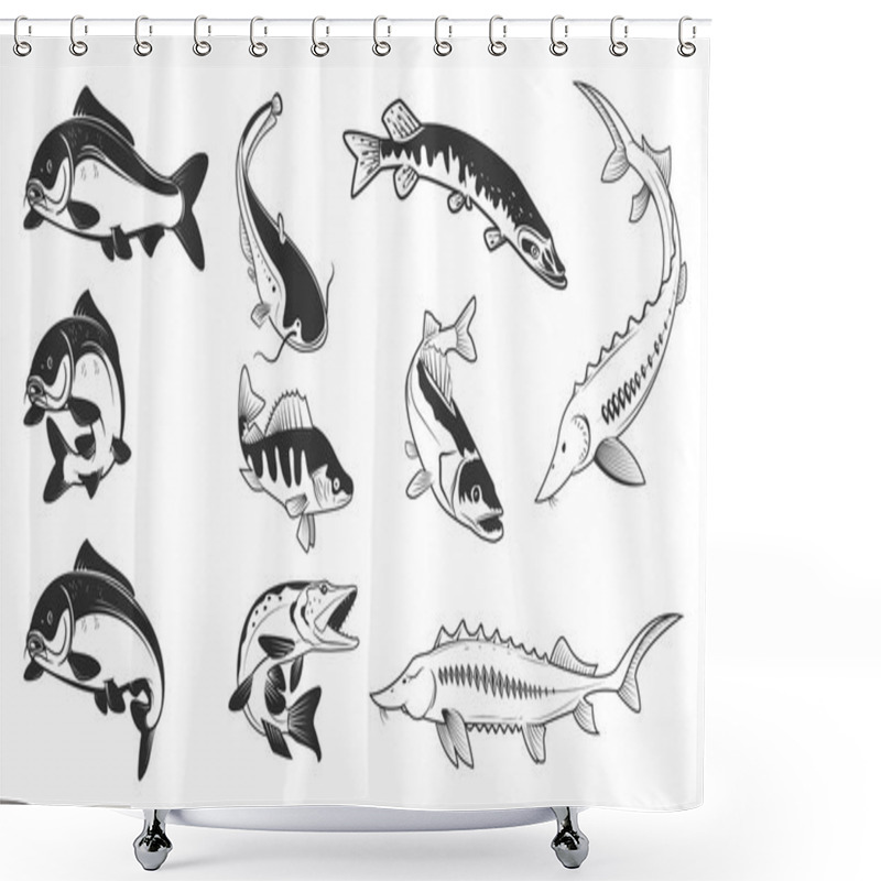 Personality  Set Of River Fish Marks. River Carp,  Shower Curtains