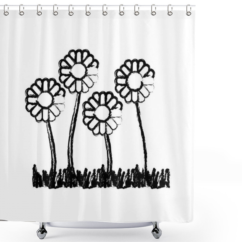 Personality  Monochrome Blurred Silhouette With Sown Of Abstract Sunflowers Shower Curtains