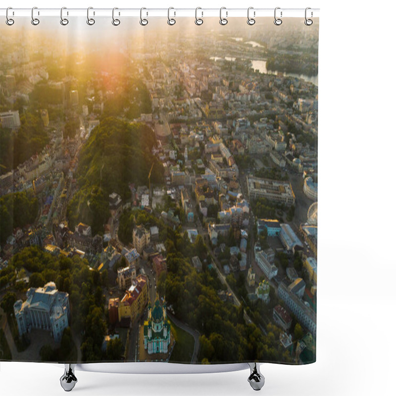 Personality  Aerial Panoramic View To The Andreevsky Descent At Sunset With The St. Andrews Church And Emerald Hills Shower Curtains