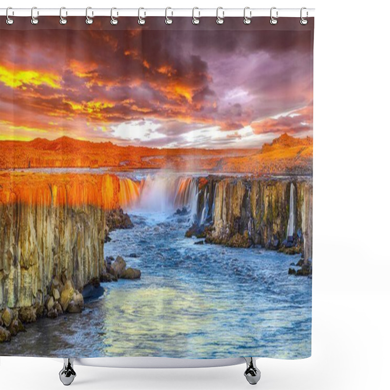 Personality  Dramatic Sunset View Of Fantastic Waterfall And Cascades Of Self Shower Curtains