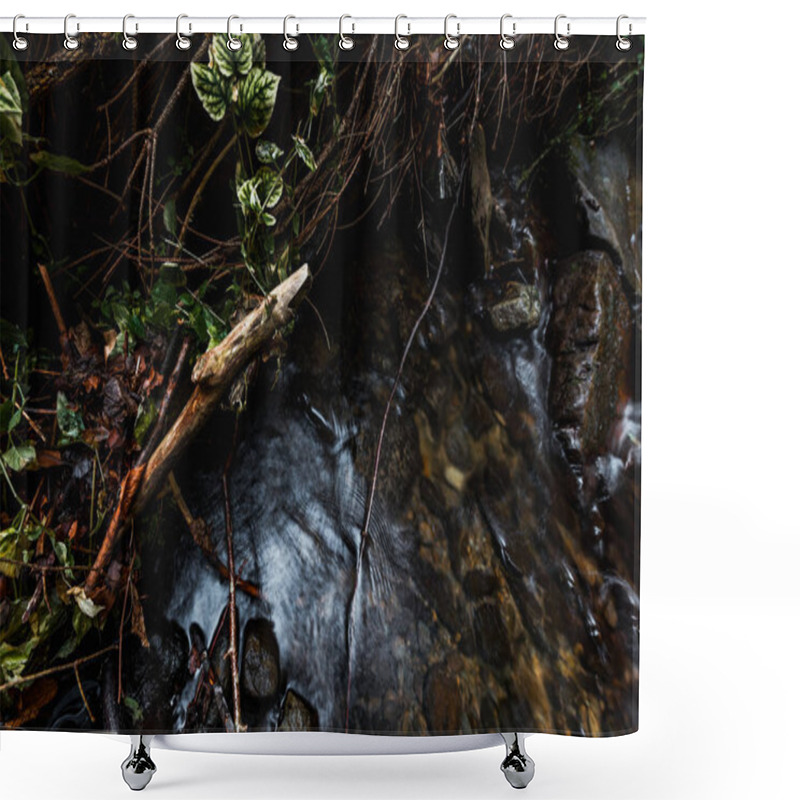 Personality  Selective Focus Of Green Leaves Near Flowing Steam  Shower Curtains