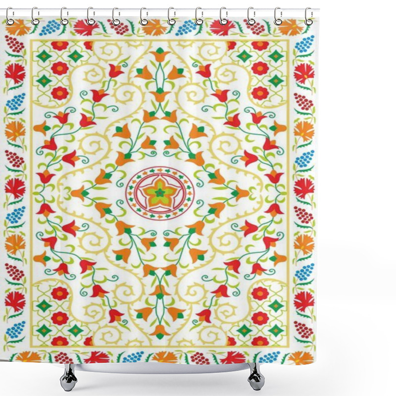 Personality  Suzani Textile. Uzbek Manual Oriental Embroidery. National Ornament Of The Countries Of Central Asia. Vectors Background. EPS Format. Shower Curtains