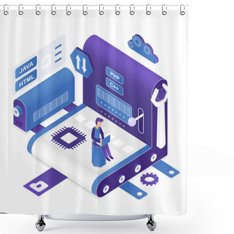 Personality  Programming Isometric Vector Illustration Shower Curtains