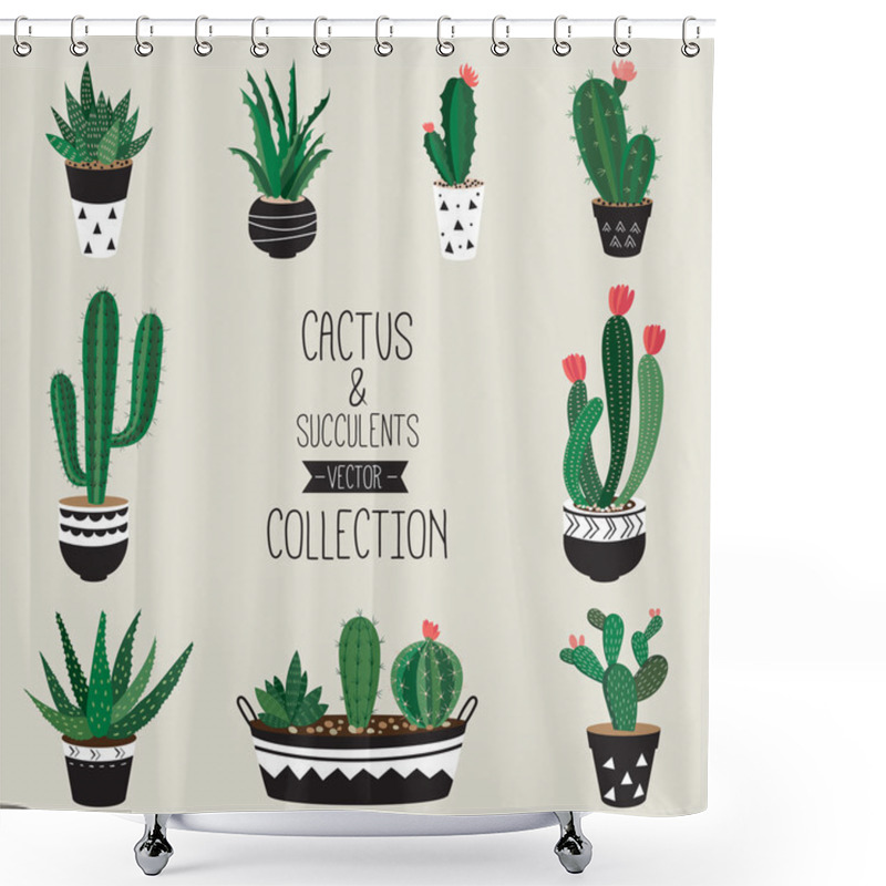 Personality  Cacti And Succulents Vector Collection  Shower Curtains