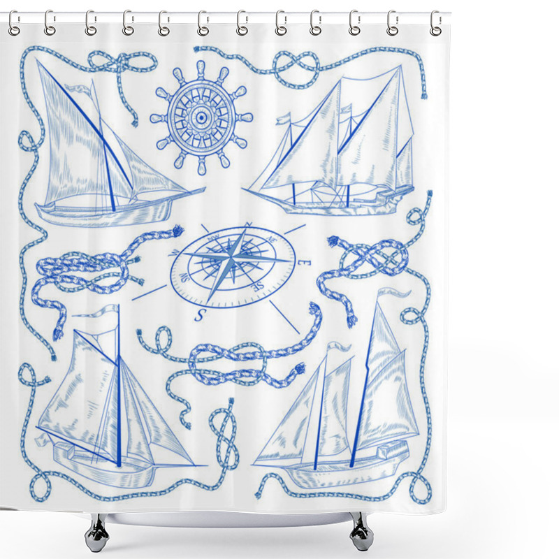 Personality  Nautical Set Of Sketch Elements Shower Curtains