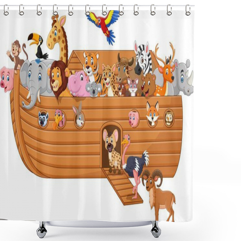 Personality  Vector Illustration Of Cartoon Noah Ark With Animals Shower Curtains