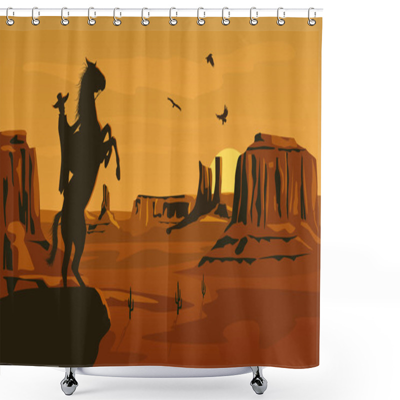 Personality  Horizontal Cartoon Illustration Of Prairie Wild West. Shower Curtains