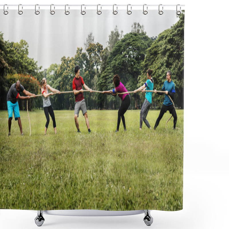 Personality  Team Competing In Tug Of War Shower Curtains