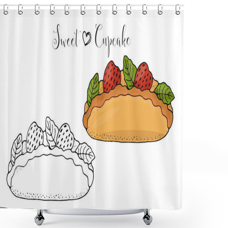 Personality  Vector Isolated Cake Or Cupcake, Dessert With Berry Shower Curtains