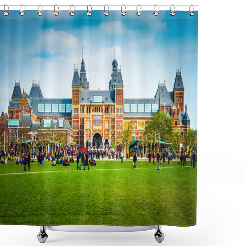 Personality  Amsterdam's Rijksmuseum Features Text Directly On Its Facade, Highlighting The Building's Architectural Details And Its Role As A Cultural Landmark Housing A Renowned Art Collection. Shower Curtains