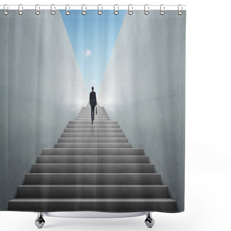 Personality  Ambitions Concept With Businessman Climbing Stairs Shower Curtains