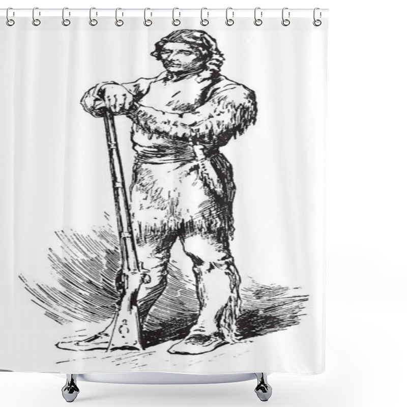 Personality  Daniel Boone, 1734-1820, He Was An American Pioneer, Explorer, Frontiersman And One Of The First Folk Heroes Of The United States, Famous For His Exploration And Settlement, Vintage Line Drawing Or Engraving Illustration Shower Curtains