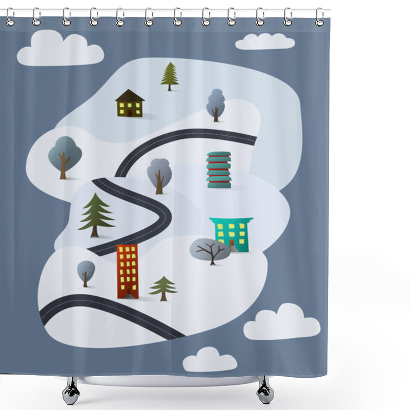 Personality  Vector With Snow Near Houses In Winter  Shower Curtains