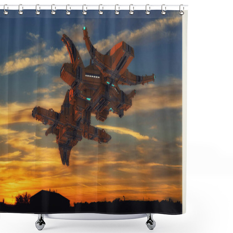 Personality  3d Rendering. Futuristic Unidentified Flying Object Shower Curtains