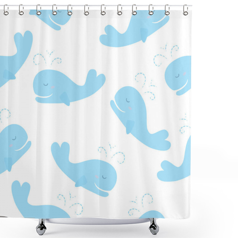 Personality  Cute Background With Cartoon Blue Whales. Baby Shower Design. Seamless Pattern Can Be Used For Wallpapers, Pattern Fills, Surface Textures Shower Curtains