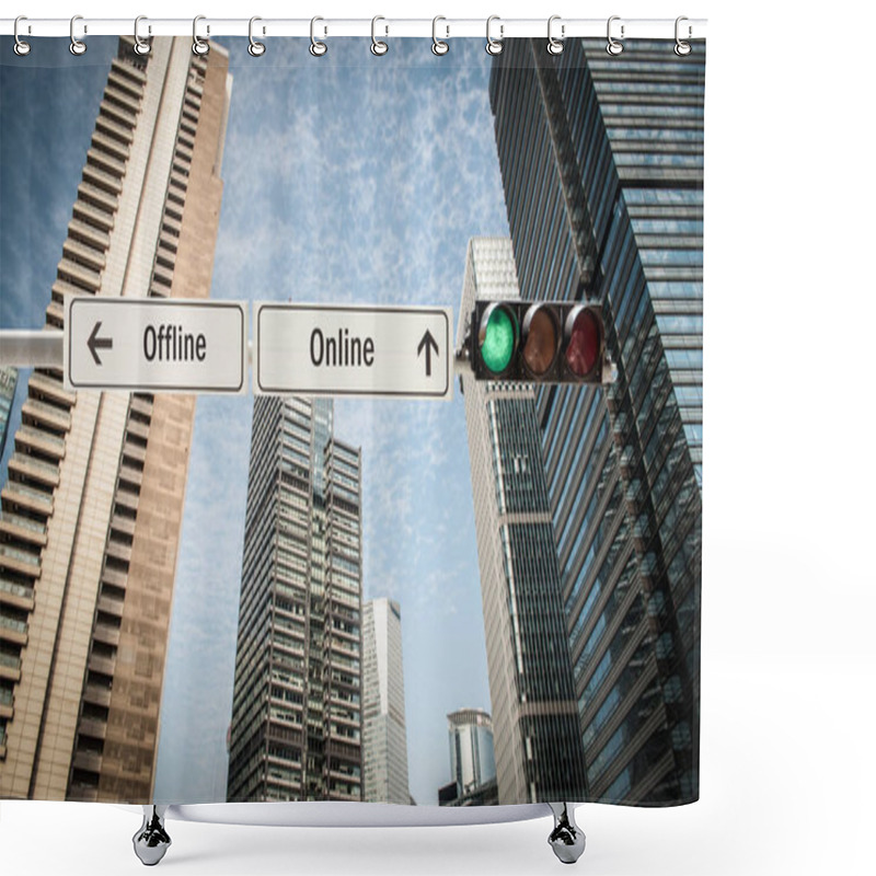 Personality  Street Sign Offline Vs Online Shower Curtains