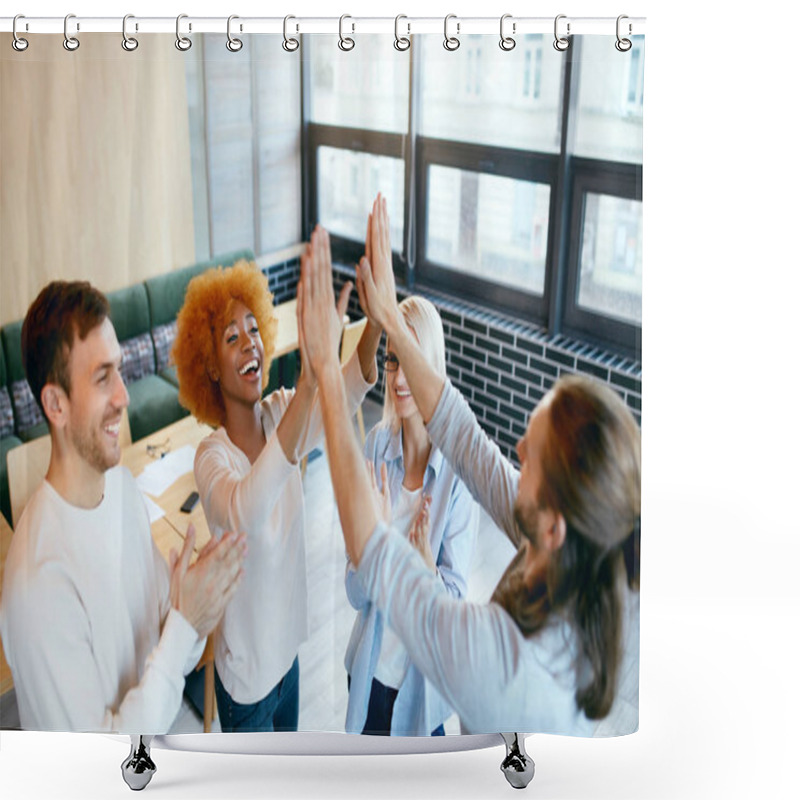 Personality  Teamwork. Smiling People Putting Hands Together Shower Curtains