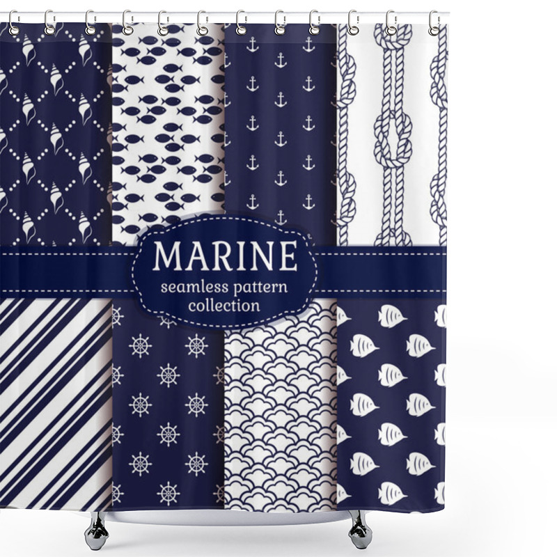 Personality  Sea And Nautical Seamless Patterns Set.  Shower Curtains