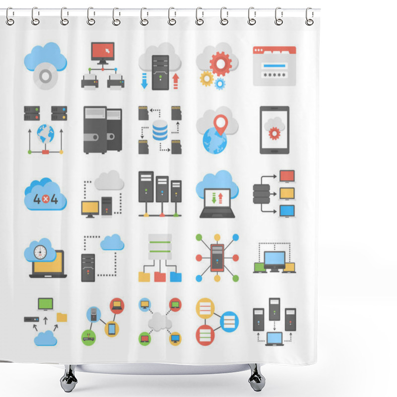 Personality  Web Hosting And Cloud Storage Flat Vector Icons Shower Curtains