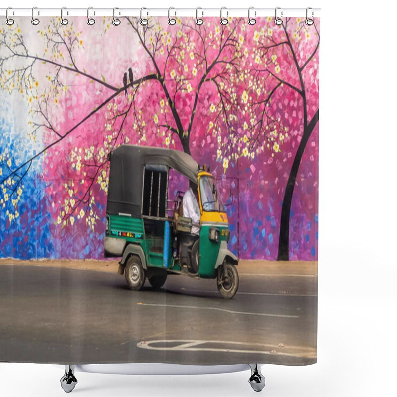 Personality  Vijayawada, India - Circa January, 2018. Rickshaw Cab On The Street Of Vijayawada, India. Shower Curtains