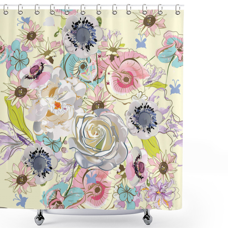 Personality  Floral Decorations With Peonies, Roses And Dahlias. Shower Curtains