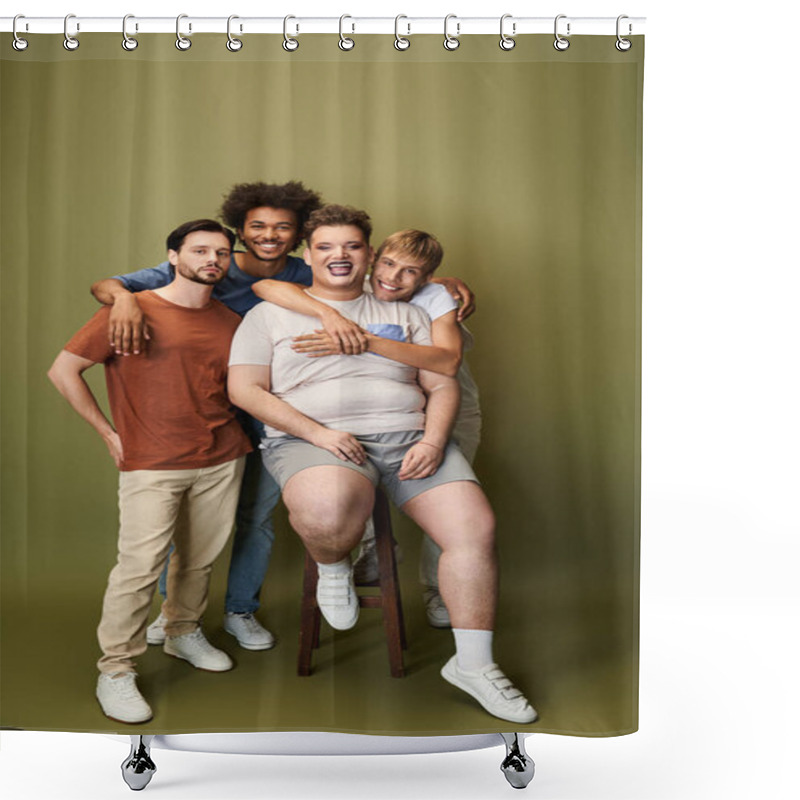 Personality  Four Friends Embrace Each Other Joyfully, Showcasing Their Authentic Selves And Confidence. Shower Curtains