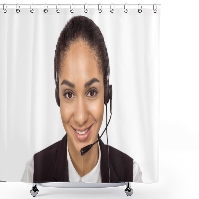 Personality  Call Center Operator In Headset  Shower Curtains