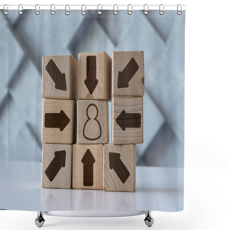 Personality  Customer Centric Concept With Cubes, Figure And Arrows On Them. Shower Curtains