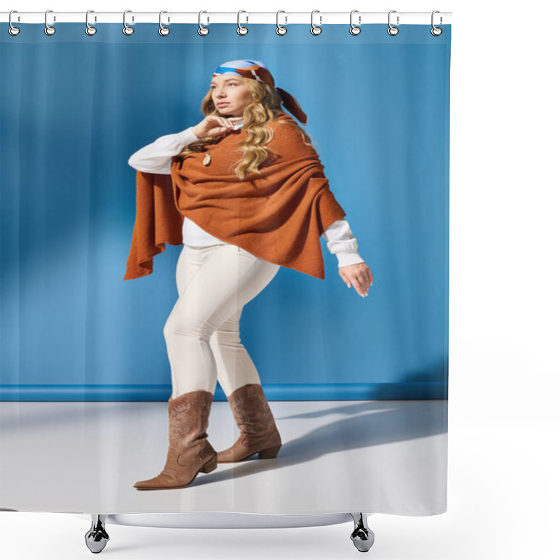 Personality  A Confident Woman Showcases Her Unique Fashion Sense In A Vibrant, Playful Environment. Shower Curtains