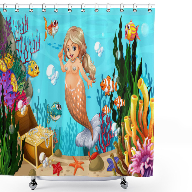 Personality  Fat Mermaid And Fish In The Sea Shower Curtains