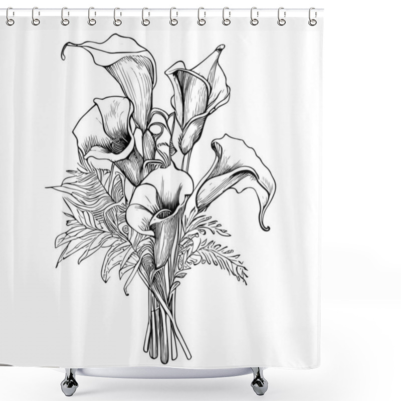 Personality  Bouquet Of Calla Lilies Sketch Hand Drawn Vector Illustration. Shower Curtains