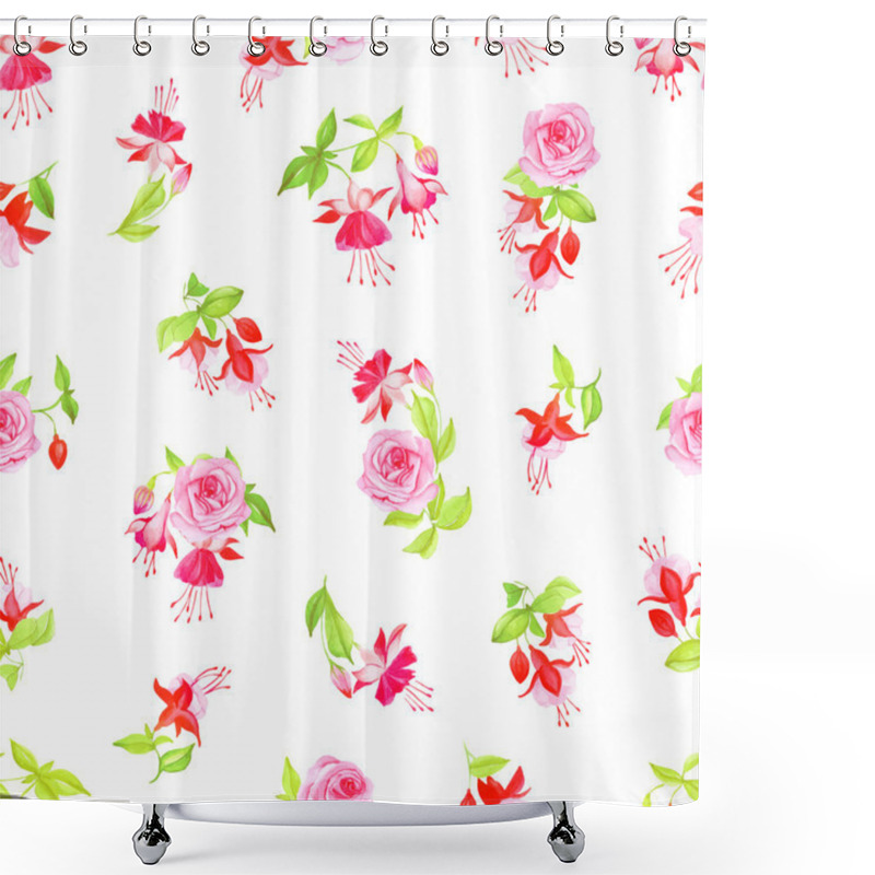 Personality  Blooming Fuchsia And Roses Seamless Vector Print Shower Curtains