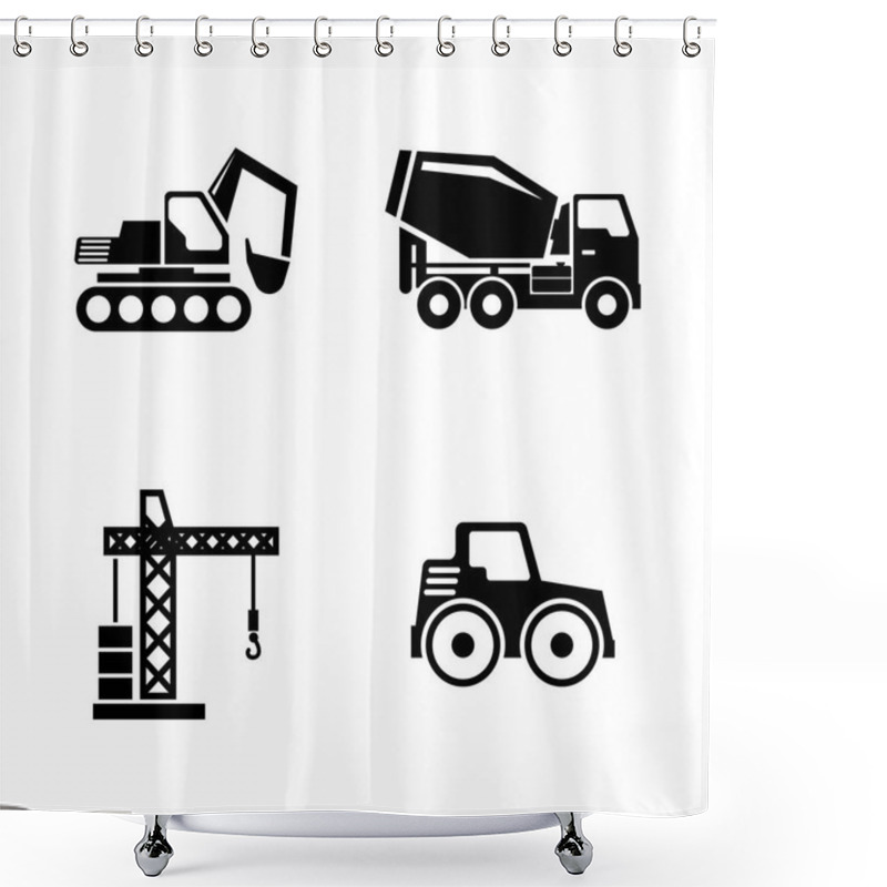 Personality  Construction Vehicles, Building Machines. Simple Related Vector Icons Shower Curtains